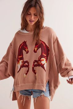 We The Free Graphic Camden Pullover | Free People Free People Fall, Number Graphic, Horse Sweatshirts, Cropped Graphic Tees, Hoodie Top, Active Wear For Women, Long Sleeve Tee, Boho Outfits, Passion For Fashion