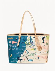 Pacific Northwest Tote Coastal Casual, Vinyl Exterior, Mermaid Glass, Spartina 449, Map Gifts, Linen Bag, The Pacific Northwest, Top Design, Louis Vuitton Bag Neverfull