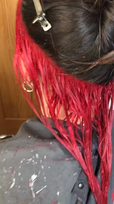 Red And Back Hair, Red Color On Brown Hair, Bottom Half Dyed Hair Red, Half Red Half Black Hair Underneath, Semi Dyed Hair, Underbangs Dyed, Hair Color Underneath Red, Half Red Hair Underneath, Back Dyed Hair