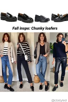 Loafers Outfit Chunky, Chunkie Loafers Outfit, Loafers For Women Outfit 2023, Loafers Look Women, Black Loafers Outfit 2023, Lug Shoes Outfit, Black Loafer Outfits Women Fall, Loafer Chunky Outfit, Looks With Loafers Outfit