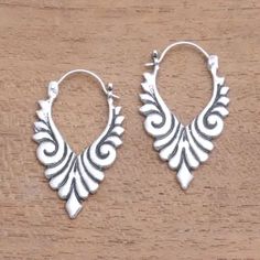 Artisan Crafted Sterling Silver Hoop Earrings from Bali - Elegant Beauty | NOVICA Diamond Fashion Jewelry, Elegant Beauty, Metal Clay Jewelry, Silver Earrings Handmade, Earrings Elegant, Sterling Silver Dangle Earrings, Sterling Silver Hoop Earrings, Jewelry Online Shopping, Metal Earrings