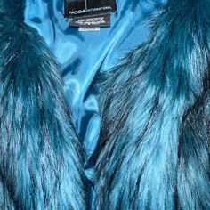 Never Worn Moda International Coat Size Large Fitted Blue Outerwear With Faux Fur Lining, Blue Fitted Faux Fur Outerwear, Fitted Blue Faux Fur Outerwear, Blue Outerwear With Faux Fur Lining For Fall, Blue Outerwear For Fall Party, Blue Party Outerwear For Fall, Snow Jacket, Faux Fur Coat, Fur Coat