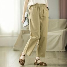 Comfortable, One of Kind. Pants online shop,|Casual|100% Cotton|Solid Color|Full Length|Elastic|Straight Leg|Female|Khaki|S|M|L|XL|XXL|Summer|Hand Wash Fall Khaki Straight Leg Harem Pants, Fall Khaki Harem Pants Straight Leg, Casual Brown Harem Pants For Spring, Khaki Relaxed Fit Harem Pants For Work, Khaki Harem Pants For Workwear In Spring, Casual High Waist Khaki Harem Pants, Casual Khaki Harem Pants For Fall, Khaki Ankle-length Harem Pants For Work, Casual Khaki Bottoms For Workwear