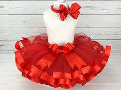 Ribbon Tutu Skirt, Christmas Tutu Outfit, Red Tutu Skirt, Birthday Ribbon, Ribbon Tutu, Ribbon Trim Tutu, Skirt Making, Patterns For Fashion, Christmas Tutu