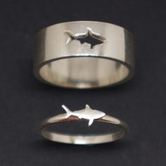 Sterling Silver Shark Ring for 2 Set - Shark Jewelry, Shark Lovers Gift, Shark Jewellery, Simple, De Shark Couple, Shark Wedding, Shark Ring, Jewellery Simple, Shark Jewelry, Ocean Ring, Silver Shark, Ring Couple, Promise Ring Set