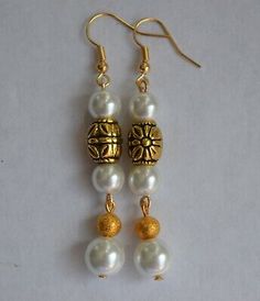 Handmade  White pearl antique gold flower  Drop Dangle Earring  | eBay Gold Beaded Earrings With Pearl Drop For Gifts, Gold Beaded Pearl Earrings, Gold Pearl Drop Beaded Earrings For Gift, Gold Pearl Earrings With Gold Beads, Handmade Gold Pearl Beaded Earrings, Handmade Gold Pearl Flower Earrings, Gold Pearl Dangle Flower Earrings, Pearl Earrings With Gold Beads For Gift, Gold Pearl Drop Flower Earrings