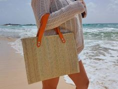 Eco-friendly Rectangular Beach Bag With Braided Handles, Beige Bohemian Straw Bag Rectangular, Bohemian Rectangular Beach Bag For Summer, Bohemian Beige Rectangular Straw Bag, Beige Bohemian Rectangular Straw Bag, Beige Rectangular Straw Bag For Beach Season, Bohemian Rectangular Straw Bag For Summer, Beige Square Straw Bag With Leather Handles, Palm Leaf Bags For Everyday Beach Use