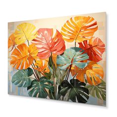 a painting of tropical leaves on a wall