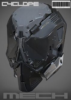 an image of a futuristic helmet with barcodes on the front and back side