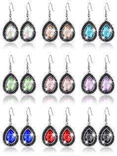 PRICES MAY VARY. What you will receive: you will get 9 pairs of crystal earrings of different colors, enough quantity can meet your daily wearing, replacement and sharing needs and the bright colors can meet your different matching needs, which are lovely and beautiful daily accessories Different colors: these colorful crystal pendant earrings are designed in different colors, they are cute and chic and easy to match with various clothes or styles to make you look more beautiful and charming; Br Rainbow Crystal Earrings, Daily Accessories, Rainbow Crystal, Rainbow Earrings, Hanging Earrings, Girls Earrings, Pearl Drop, Pendant Earrings, Teardrop Earrings