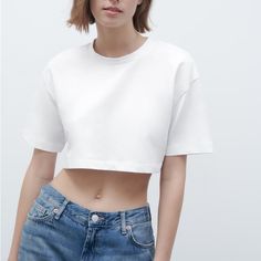 White Crewneck Boxy Cropped Tee With Short Sleeves And A Distressed Neckline. Lightweight, Subtly Sheer 100% Cotton Size M Nwt Reasonable Offers Are Welcome. Just Utilize The Offer Feature When You’re Ready I’m Happy To Bundle For A Discount And Combined Shipping! Orders Ship Within 3 Business Days Casual Cropped T-shirt For Day Out, Boxy Cotton Cropped Shirt Trendy Style, Chic Cropped T-shirt For Spring, Boxy Cropped Cotton Shirt For Spring, Boxy Basic Tops For Spring, Chic Cotton Cropped Shirt For Everyday, Chic Everyday Cotton Cropped Shirt, Spring Box-styled Basic Tops, Boxy Fit Cropped Shirt For Everyday