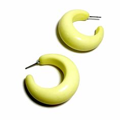 Neon Yellow Hoop Earrings In A Great Bold Shape. Retro Opaque Jewelry Always Makes Me Think Of Lucy. Each Earring Hoop Measures Just Under 1.5" Or 36mm In Diameter In A Chunky Width - These Are Your Retro-Chic, Lovely And Classic, Yet Funky & New, It's Great To Be A Girl, Hoop Earrings. Most All Earrings Are Made With Vintage Lucite Parts That Were Made In Rhode Island In The 1960's - Early 80's By Best Plastics. Small Hoop Retro Earrings For Pierced Ears, Small Retro Hoop Earrings, Trendy Small Hoop Yellow Earrings, Cobalt Blue Earrings, Earring Hoop, Chunky Hoop Earrings, Surgical Steel Earrings, Lucille Ball, Earring Posts