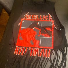 Metallica Kill Em All Custom Cut T Shirt. Size Medium. New, Never Worn. Grunge Crew Neck Tank Top With Letter Print, Spring Grunge Tank Top, Black Grunge Tank T-shirt, Grunge Crew Neck Tank Top, Black Tank T-shirt For Spring, Black Sleeveless T-shirt For Concert, Punk Style Cotton Crew Neck Tank Top, Black Tank Top For Concert, Edgy Graphic Print Crew Neck Tank Top