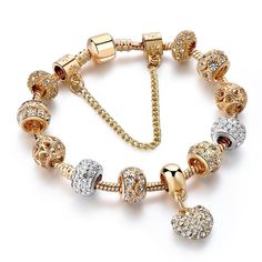 Bejeweled Crystal Heart Charm Bangle Bracelet-Boots N Bags Heaven-Boots N Bags Heaven Heart Bangle Bracelet, Gold Heart Bracelet, The Bangles, Bracelet Pandora, Trendy Bracelets, Gold Bracelet For Women, Gold Charm Bracelet, Bangle Bracelets With Charms, Bead Charm Bracelet