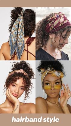 Bandana Hairstyles Tutorial, Bandana Hairband, Bandana Hairstyles Short, Hair Wrap Scarf, Hairdos For Curly Hair, Hair Summer, Bandana Hairstyles