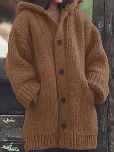 Casual Winter Sweater For Outdoors, Warm Solid Color Sweater Coat With Long Sleeves, Casual Knitted Outdoor Sweater, Casual Knitted Sweater For Outdoor, Casual Outdoor Knitted Sweater, Casual Chunky Knit Winter Outerwear, Casual Winter Cardigan For Outdoor, Casual Outdoor Winter Cardigan, Casual Brown Sweater Coat