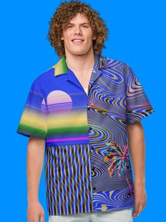 Retro Psychedelic Hawaiian Shirt Oversized Bold 80s Vaporwave Button Down Neon Partywear Blouse Trippy Vacation Aloha Shirt - Etsy Slovakia Neon, Celebrities