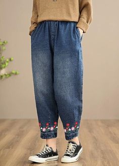 Handmade Spring Casual Pants Oversize Denim Blue-little flower Photography Elastic Waist TrousersFabric: Cotton BlendedSize & Fit: This garment fits true to size.Length: Size 2XL measures 35.49"from waist to hem.Waist:Fitted - elastic waist... Baggy Wide Leg Bottoms With Floral Embroidery, Baggy Floral Embroidered Bottoms, Baggy Bottoms With Floral Embroidery, Casual Baggy Pants With Floral Embroidery, Non-stretch Denim Blue Bottoms With Floral Embroidery, Non-stretch Wide Leg Pants With Floral Embroidery, Casual Wide Leg Jeans With Floral Embroidery, Casual Straight Leg Floral Print Jeans, Casual Floral Print Straight Leg Jeans