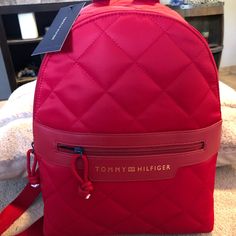 Red Tommy Hilfiger Backpack Purse. 9”X12”. New With Tags. Tommy Bags Women, Red Softback Backpack With Adjustable Strap, Red Standard Backpack With Zipper Closure, Tommy Hilfiger Red Bag For Everyday Use, Tommy Hilfiger Travel Backpack, Tommy Hilfiger Backpack, Tommy Hilfiger Bags, Backpack Purse, Ball Dresses