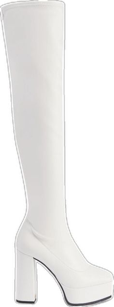 Elegant White Knee-high Heeled Boots, Elegant White Knee-high Boots, Chic White Fitted Platform Boots, Chic Fitted White Platform Boots, Chic White Knee-high Platform Boots, White Square Toe Platform Boots, Elegant White Knee-high Boots With Pointed Toe, White Knee-high Formal Boots, Elegant White Leather Platform Boots