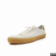 Fisdy - Handcrafted Genuine Leather Board Shoes - Casual Flat White Sneakers White Flat Shoes, White Casual Shoes, White Shoes Women, Flat White, Casual Flat Shoes, Leather Flat Shoes, Chunky Heels Sandals, White Flats, Flat Sneakers