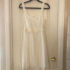 Loft White Sundress With Lace Detail ( Size 6) Elegant A-line Sundress For Daytime, Elegant Daytime Lined Dresses, Elegant Daytime Dresses With Lace Trim, Elegant Lace Trim Dress For Daytime, Elegant Lined Midi Dress For Daytime, Elegant Fitted Sundress For Daytime, White Sundress, Size 8 Dress, Loft Dresses