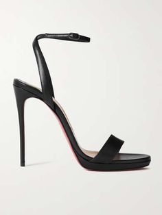 CHRISTIAN LOUBOUTIN Loubi Queen 120 leather sandals | NET-A-PORTER Loubi Queen, Christian Louboutin Women, Dressy Outfits, Leather Buckle, Heel Pumps, Ankle Straps, Shades Of Black, High Heel Pumps, Net A Porter