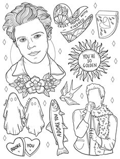 an adult coloring page with the words, you're golden and two women holding flowers