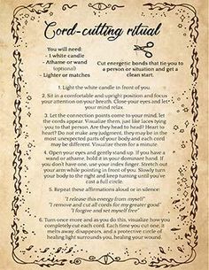 Printable Spell: Wiccan Cord Cutting ritual Alfabeto Viking, Wicca For Beginners, Witchcraft Spells For Beginners, Feeling Quotes, 30 Quotes, Witchy Tips, Healing Spirituality