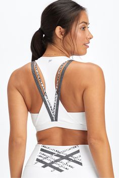 Boost Medium Impact Sports Bra Fabletics White/Micro Dot/Spotted female Activewear >> Womens >> Sports Bras >> Medium Impact regular Training/Yoga and Studio Removable Bra Cups/Strappy Classic style with strappy back details Cute Sports Bras, Female Activewear, Athletic Wear Womens, Cute Sports Bra, Workout Fits, Womens Sports, Strappy Sports Bras, Compression Leggings, Gym Wear