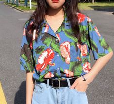 Vintage Flower Floral Printed Shirt Grunge Vintage, Moda Vintage, Looks Vintage, Floral Shirt, Retro Outfits, Floral Printed, Vintage Stil, Look Cool, 90s Fashion