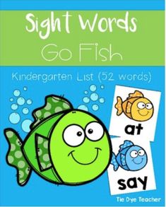 the sight words go fish book is shown with an image of a green fish and two blue