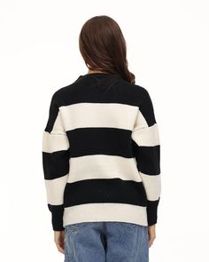 Details: Long-sleeve sweater with zebra stripes designTop Length: NormalSleeve Length: Long SleevesMaterials:100% Acrylic Black Striped Sleeve Sweater For Fall, Black Sweater With Striped Sleeves For Fall, Black Sweater With Striped Long Sleeves, Black Long Sleeve Sweater With Striped Sleeves, Black Sweater With Striped Sleeves For Winter, Black Casual Sweater With Contrast Stripes, Casual Black Sweater With Striped Sleeves, Casual Black Sweater With Contrast Stripes, Black Horizontal Stripe Sweater For Fall