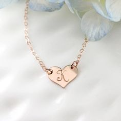 Rose gold initial necklace - 14K rose gold filled jewelry - Personalized hand stamped jewelry - Brid Rose Gold Necklace For Best Friend Valentine's Day, Rose Gold Necklace For Best Friend On Valentine's Day, Rose Gold Heart-shaped Initial Jewelry, Rose Gold Heart Jewelry With Initials, Heart-shaped Rose Gold Jewelry With Initials, Personalized Dainty Rose Gold Charm Necklaces, Personalized Dainty Rose Gold Charm Necklace, Rose Gold Heart Pendant Necklace For Best Friend, Dainty Personalized Rose Gold Necklace