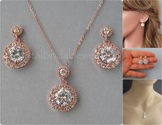 Cubic Zirconia set is available with rose gold plated, rhodium plated and yellow gold plated finish. Please select the finish for set before checkout. Necklace is available in 16 (40.5cm), 18 inches 45.5cm) and 20 inches (51cm) long and it has an extension of about 2 inches (5cm) long. Please select the necklace length. Earrings are about 1 1/4 inch (3cm) long. Materials and sizes: Round Zircons are: 13mm and 6mm Zircon color: clear 1) Rose gold plated over brass rounds Rose gold filled chain Si Bridesmaid Jewelry Gift, Bridal Jewelry Set, Bridesmaid Gifts Jewelry, 1 Rose, Swarovski Pearls, Wedding Jewelry Sets, Bridal Jewelry Sets, Crystal Pearls, Bridesmaid Jewelry