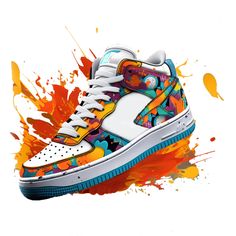 Sports Graphic Print Low-top Skate Shoes, Low-top Graphic Print Skate Shoes For Sports, Blue High-top Sneakers With Graphic Print, Multicolor High-top Custom Sneakers For Skateboarding, High-top Multicolor Custom Sneakers For Skateboarding, Sporty High-top Sneakers With Graffiti Print, Low-top Custom Sneakers With Graffiti Print For Streetwear, Multicolor Paint Splatter Sneakers For Sports, Graffiti Print Lace-up Sneakers For Streetwear