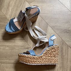 Adorable Zara Platform Lace Up Sandals, Perfect For Summer! The Strap Is Long Enough To Be Crossed Up The Leg Once. The Fabric Has A Cute Shimmer Detail. New With Tags. Aesthetic Shoes, Lace Up Sandals, Zara Shoes, Platform Sandals, Women's Shoes Sandals, Shoes Sandals, Cute Outfits, Zara, Lace Up