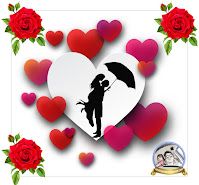 there is a heart with an image of a man and woman holding an umbrella