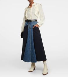 Box Trim, Midi Skirts Style, Chloe Clothing, Trim Fabric, Denim Details, Upcycle Clothes, Leather Ankle Boots, Skirt Fashion, Cotton Material