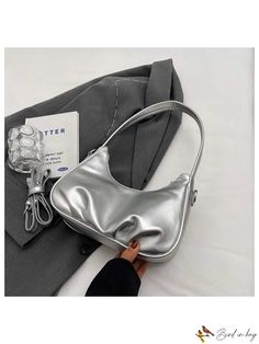 BirdinBag - Stylish Silver PU Shoulder Bag - Adjustable Strap - Fashionable and Functional Trendy Silver Shoulder Bag For Daily Use, Trendy Silver Shoulder Bag With Handles, Casual Silver Shoulder Bag For Shopping, Casual Silver Satchel Shoulder Bag, Trendy Silver Shoulder Bag For Errands, Casual Silver Bag For Everyday Use, Casual Silver Shoulder Bag For Daily Use, Casual Silver Bag For Everyday, Casual Everyday Silver Bag