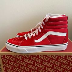 ~ VANS ~ Unisex Adult Sk8-Hi Skate Shoes Style: VN0A4BV6JV6 - Color: Racing Red / True White Size: Men's 9.5 - Women's 11 ~  Brand New in Box ~  The white shoe lace on the left shoe has red dye transfer from shoes - see photos I want my buyers to know that customer satisfaction has, and always will be my Priority!  If you have a problem with your purchase, Please contact me and I will do everything I can to resolve the issue fairly. Thank You. If you are looking for nice designer clothing you ha Red Dye, White Shoe, Vans Sk8 Hi, Vans High Top Sneaker, Sk8 Hi, Shoe Lace, Vans Sk8, Skate Shoes, White Shoes