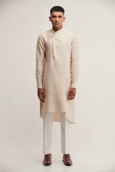 Buy Brown Raw Silk Embroidered Metal Asymmetric Kurta Set For Men by Dhruv Vaish Online at Aza Fashions. Designer Spring Formal Kurta, Designer Spring Wedding Kurta, Designer Kurta For Spring, Designer Spring Kurta For Designer Wear, Metal Embroidery, Asymmetric Kurta, Kurta Set For Men, Men's Ethnic Wear, Moon Rock