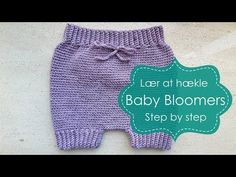 a purple knitted baby bloomer pants with the words, learn to crochet