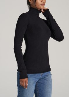 About Our Sweater for Tall Women You’ll want to cozy up by the fireside in our extra-soft, ultra-chic women’s tall mock turtleneck. When the weather gets chillier, the last thing you want are sleeves that don’t fit your frame. We designed this sweater to be the ultimate stylish addition to your fall or winter wardrobe. It offers a modern take on the traditional turtleneck, with a rolled mock neck that ends halfway up the neck instead of all the way to your chin. This extra-long sleeve sweater ha Extra Long Sleeve Sweater, Sweater Fits, Extra Long Sleeves, Cozy Knit, Mock Turtleneck, Rolled Hem, Tall Women, Mock Neck Sweater, Chic Woman