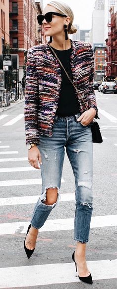 Chanel Style Jacket, Fall Trends Outfits, Perfect Fall Outfit, Cozy Winter Outfits, Blazer Outfit, Outfit Jeans, Looks Street Style, Chanel Fashion, Blazer Outfits