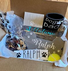 a box filled with different types of dog treats