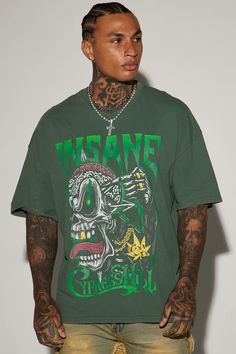 Available In Green. T-Shirt Crew Neck Short Sleeve Screen Print Disclaimer: Due To The Printing Process A Difference In Saturation May Occur. Each Garment Is Unique. 100% Cotton Imported | Mens Cypress Hill Insane Oversized Short Sleeve Tee Shirt in Green size 2XL by Fashion Nova Oversized Green T-shirt With Letter Print, Oversized Short Sleeve Tops With Graffiti Print, Hip Hop Oversized Slogan Tops, Oversized Hip Hop Tops With Slogans, Trendy Green T-shirt With Graffiti Print, Oversized Green T-shirt With Graphic Print, Green Short Sleeve Hip Hop Top, Green Crew Neck Shirt For Streetwear, Oversized Slogan Shirt For Streetwear