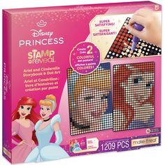 the disney princess stamp stencil is shown in front of an image of prince and princess