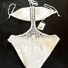 Nwt Cupshe White Crochet One-Piece Swimwear, Sz M, White, 35” Cotton, 65% Polyester, Ties Behind The Neck & Back, Machine Wash Cold - Gentle Wash, Measuring Approximately 17” Across Bust Area, 13.25” Across Waist (Bottoms), 22.5” Top To Bottom, Comes From A Smoke & Pet Free Home, Fast Shipping!!#086 Long Sleeve Bathing Suit, Black And White One Piece, Yellow One Piece, Orange One Piece, Halter Bathing Suit, Crochet One Piece, Red One Piece, Blue One Piece, White One Piece