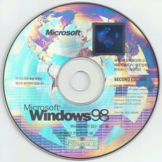 a cd with an image of the world on it's disc cover and windows 98 logo